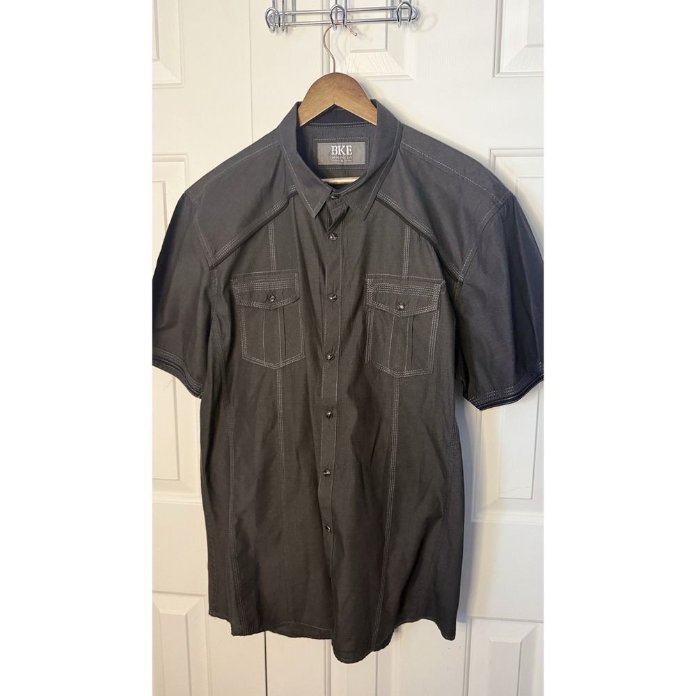 Men's XL BKE Western Style Shirt In Charcoal Gray 60%cotton 40% Polyester EUC
